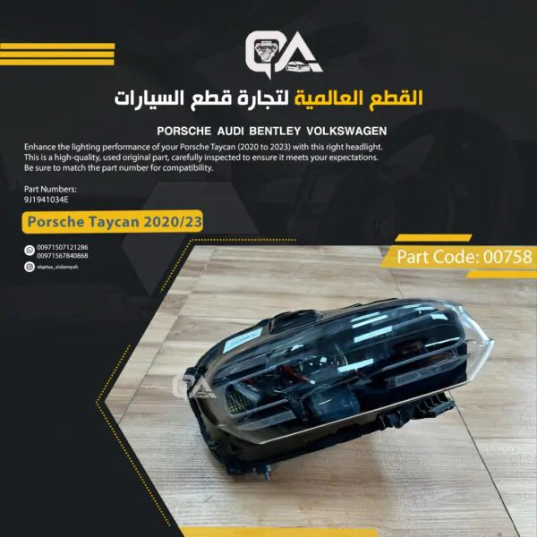 Right Headlight for Porsche Taycan (2020 to 2023)